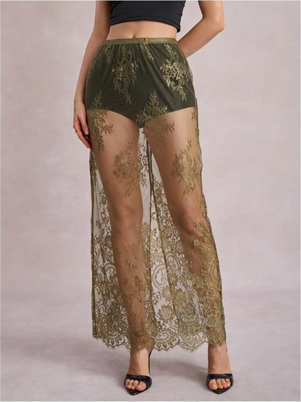 Women's Lace Sheer Split Long Skirt - Picture 4 of 6